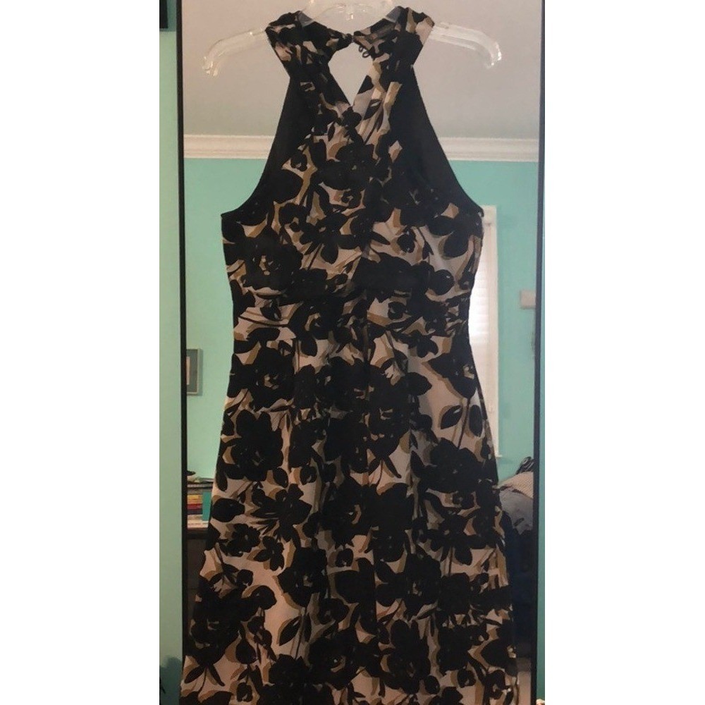 OUTBACK RED Floral Halter Neck Knee Length Dress‎ Women's Black Tan White Size 8